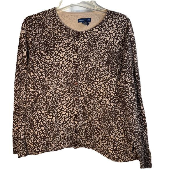 Karen Scott  Animal Printed Crew-Neck button front cardigan brown/ tan  Size XL - Picture 1 of 6